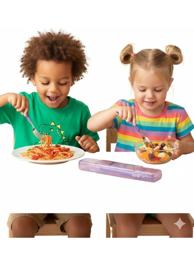 Happy Hugs Stainless Steel Fork Spoon Cutlery Set with Case, Purple color, Character Design, 2 Pieces portable set - Image 5